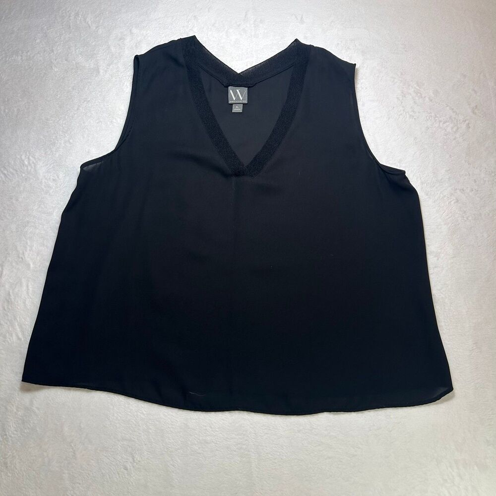 Worthington Women's Petite Large Black Sleeveless V-Neck Blouse